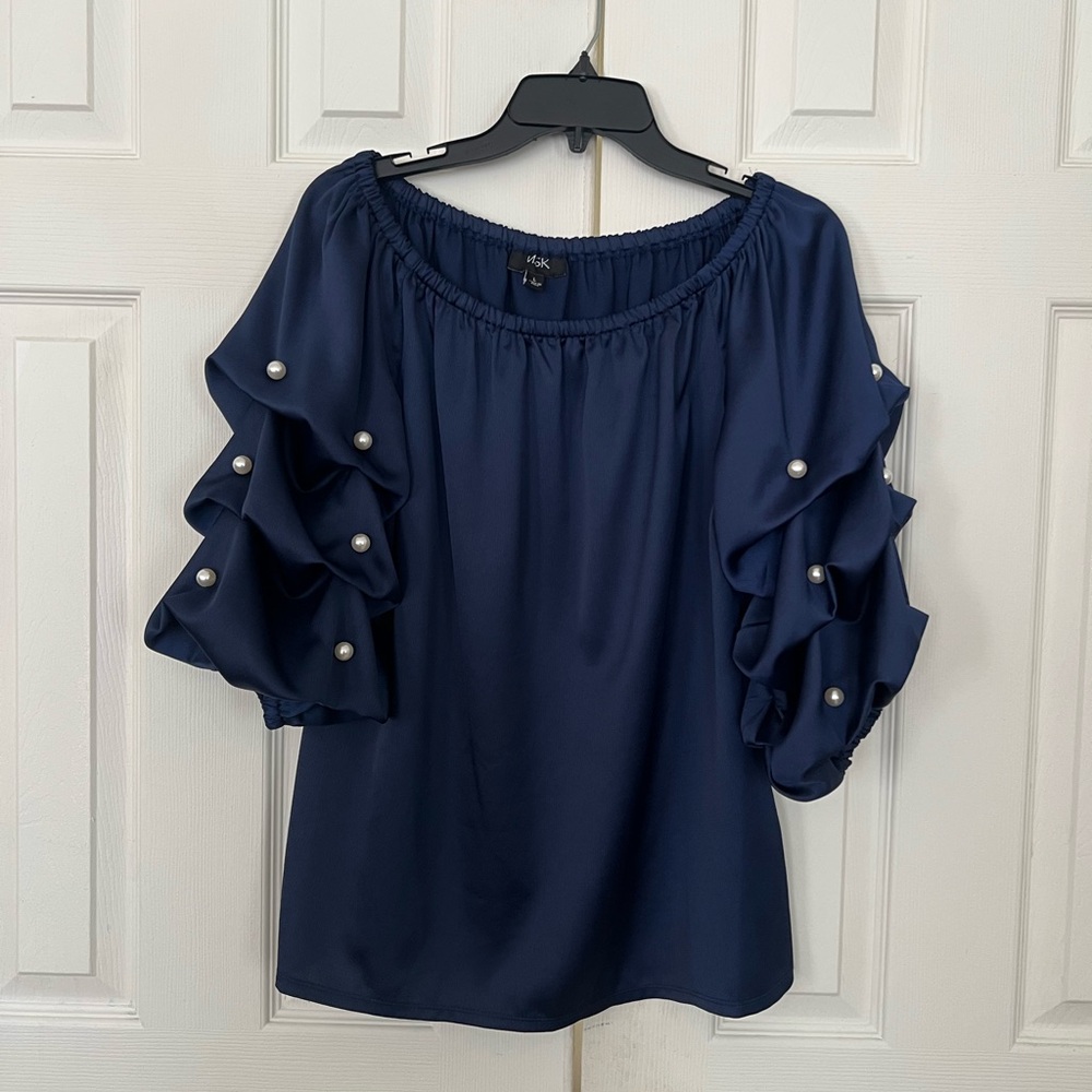 ✅MSK Elegant Navy Blue Women's Top with Ruffled Sleeves